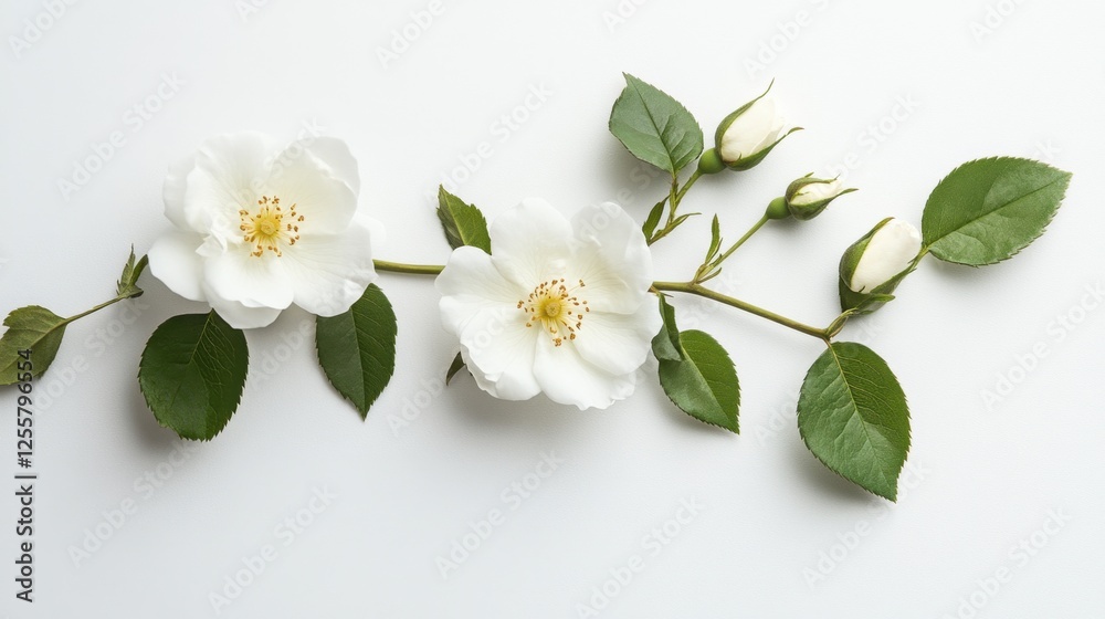 Obraz premium A minimalist composition of a white rose bloom, symbolizing unity, centered on a smooth white background.