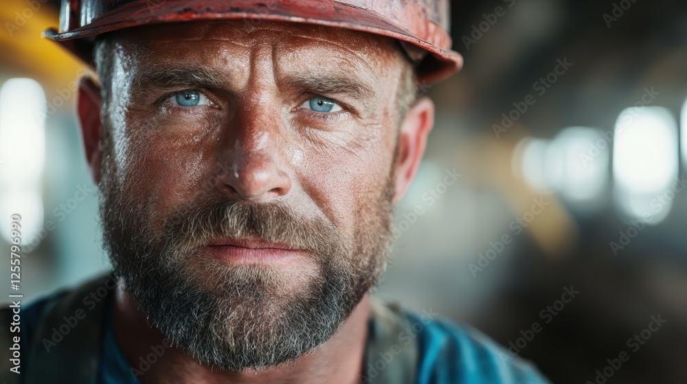 A serious male worker with a hard hat, wearing a rugged expression, stands amidst a mining environment, portraying the essence of resilience and dedication in his craft. A serious male worker with a hard hat, wearing a rugged expression, stands amidst a mining environment, portraying the essence of resilience and dedication in his craft.