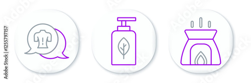 Set line Aroma candle, Massage and Essential oil bottle icon. Vector