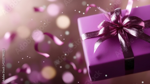 A beautifully wrapped vibrant gift box adorned with a shiny ribbon against a softly blurred background, representing joy, celebration, and the spirit of giving.