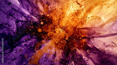 Wallpaper Mural Dramatic Alcohol Ink Painting with Purple, Gold and Orange Hues Torontodigital.ca