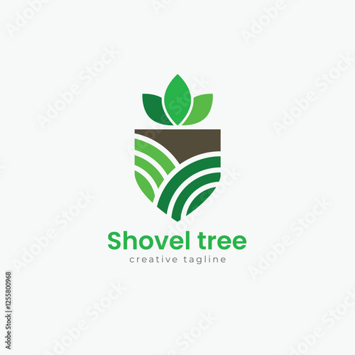 Shovel tree logo, leaf, nature, green, organic logo fully editable vector template