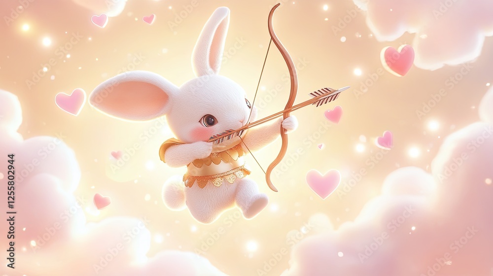 A rabbit is flying through the sky with a bow and arrow A rabbit is flying through the sky with a bow and arrow