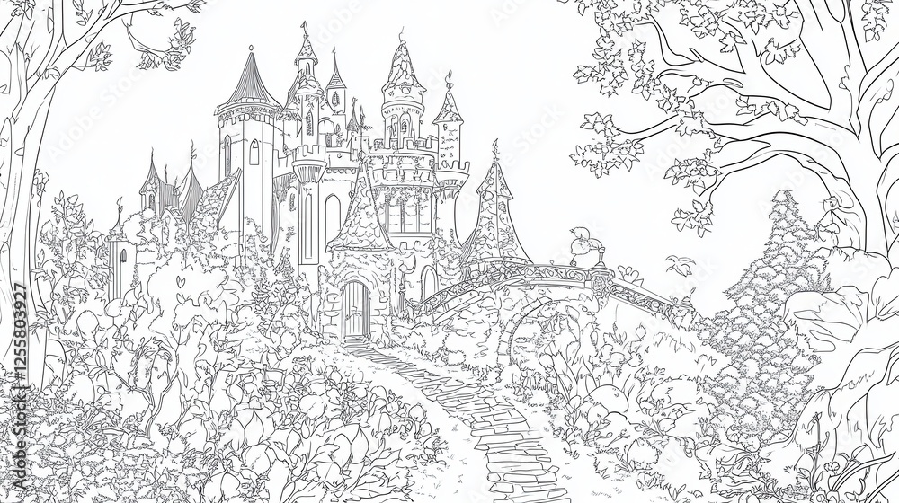 Naklejka premium coloring book black and white for adults isolated line art on white background.