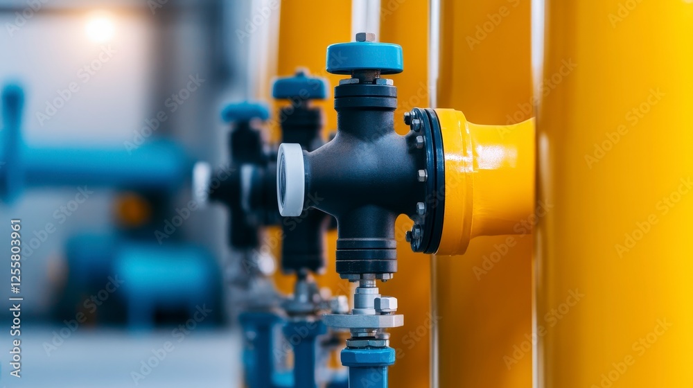 Detail of Industrial Pipeline Valve Equipment with Bright Yellow and Black Design Detail of Industrial Pipeline Valve Equipment with Bright Yellow and Black Design
