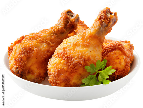 Crispy fried chicken drumsticks isolated on transparent background.