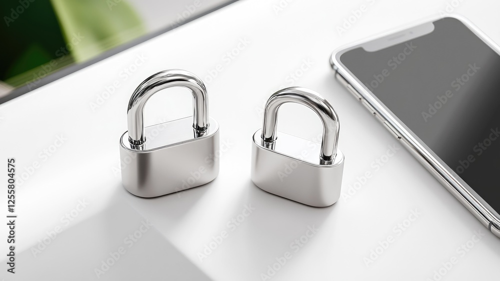 Two silver padlocks beside smartphone, reflecting security and privacy Two silver padlocks beside smartphone, reflecting security and privacy