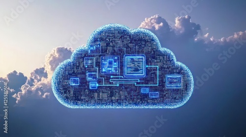 Digital Cloud Computing Technology Illustration Against Sky photo