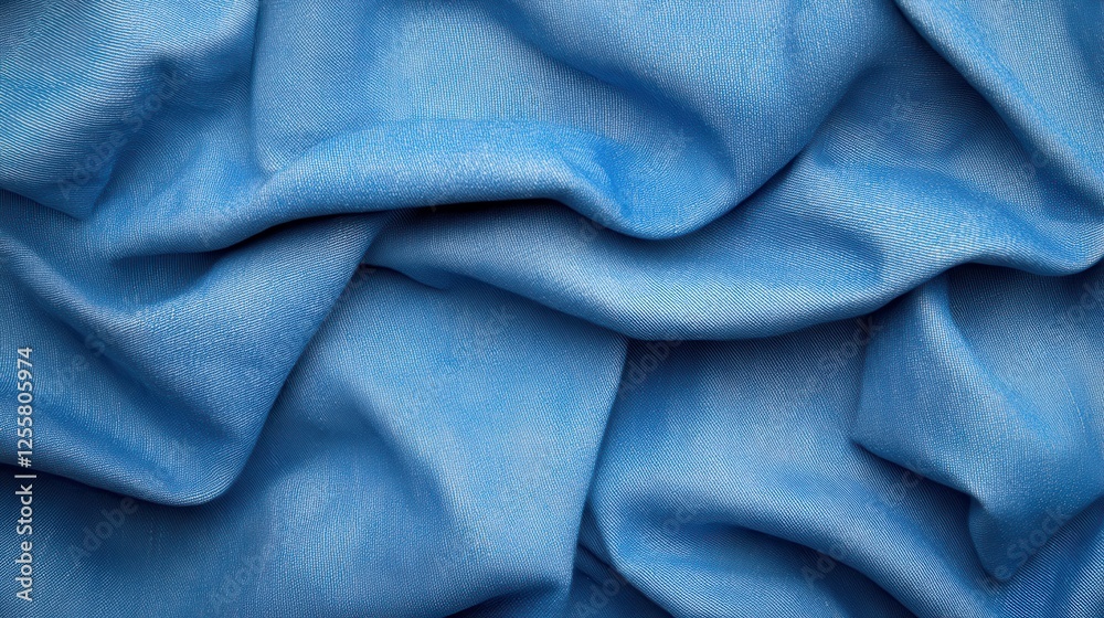Fototapeta premium A close-up view of elegant blue fabric featuring intricate folds and textures, symbolizing luxury and comfort, ideal for fashion or interior design applications.