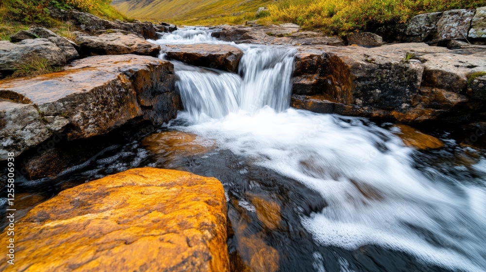 Serene Mountain Stream Flowing Over Rocks in a Beautiful Natural Landscape Serene Mountain Stream Flowing Over Rocks in a Beautiful Natural Landscape