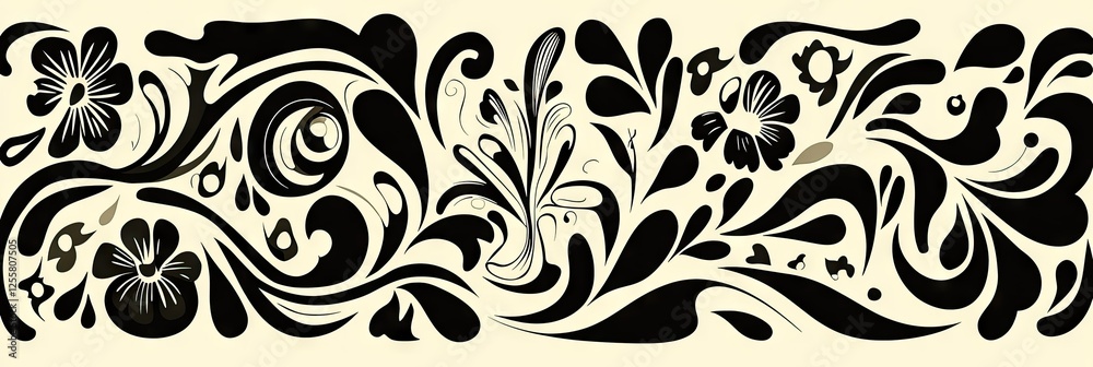 Obraz premium Abstract Black and White Floral Design Pattern