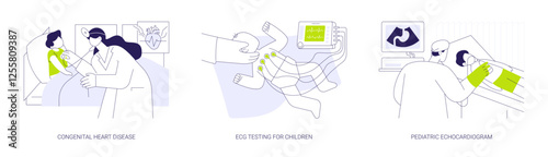 Pediatric cardiology abstract concept vector illustrations.