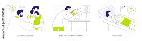 Pediatric infectious diseases abstract concept vector illustrations.
