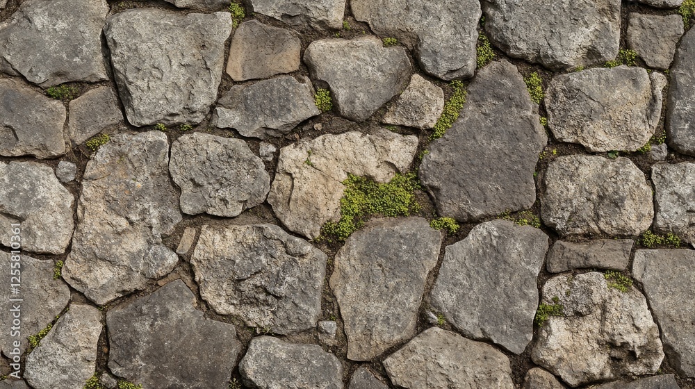 Weathered stone surface with cracks and moss plant composition background Weathered stone surface with cracks and moss plant composition background