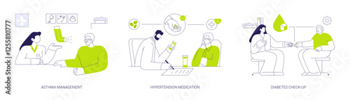 Chronic illness management abstract concept vector illustrations.