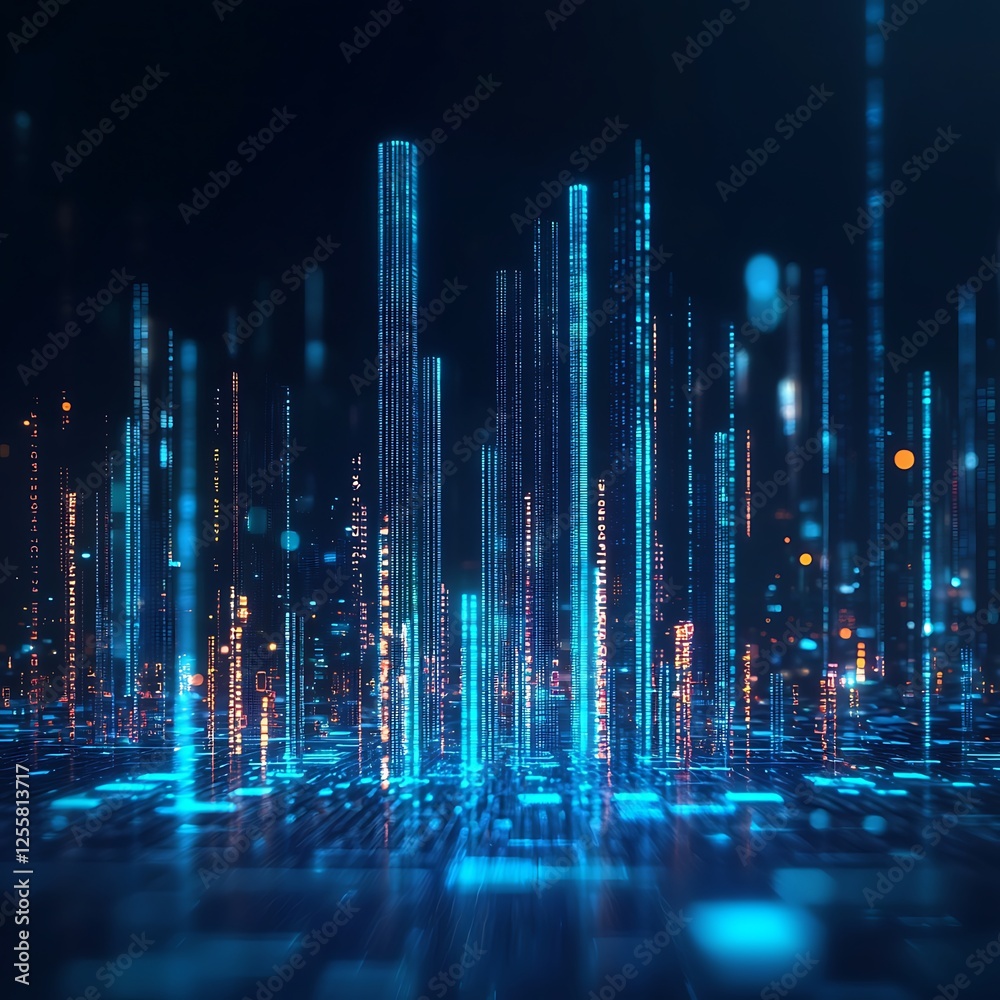 Obraz premium Digital Cityscape Illuminated With Neon Lights at Night