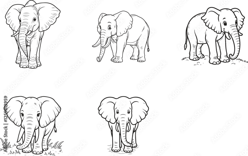 African Elephant vector bundle . African Elephant black vector on white background African Elephant vector bundle . African Elephant black vector on white background