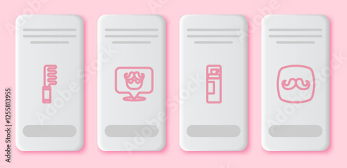 Set line Hairbrush, Barbershop, Shaving gel foam and . White rectangle button. Vector