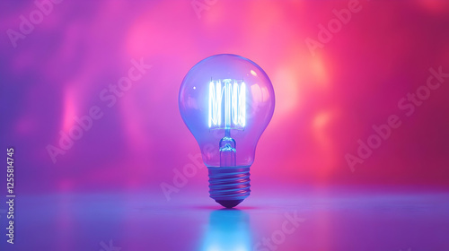 Illustration - Light Bulb, Pink and Purple Abstract Background, Innovation, Idea, Creativity