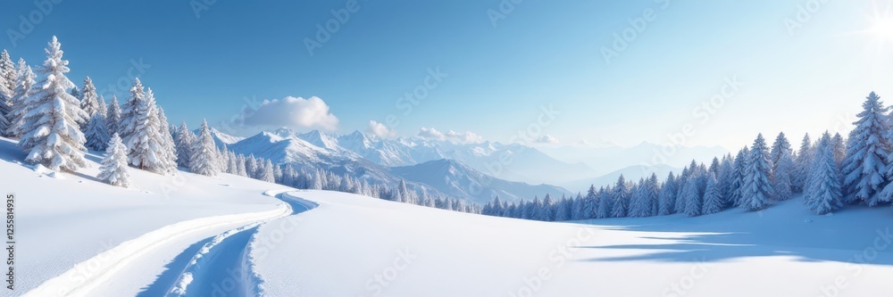 Vast, snow-covered landscape; clear winter sky , blizzard, branches, landscape