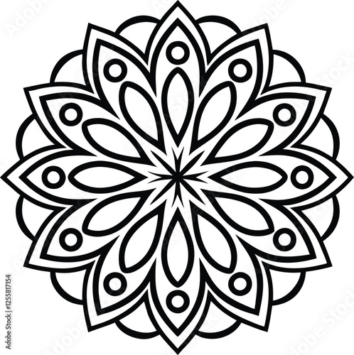 Circular Mandala Design Black, White, Floral, Geometric, Pattern
