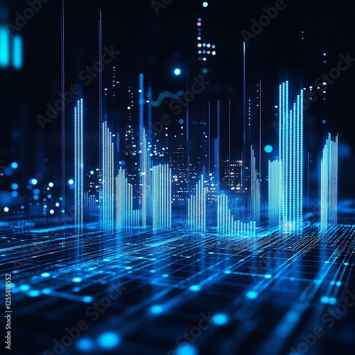 Digital Cityscape Illuminated Skyscrapers Glowing Blue