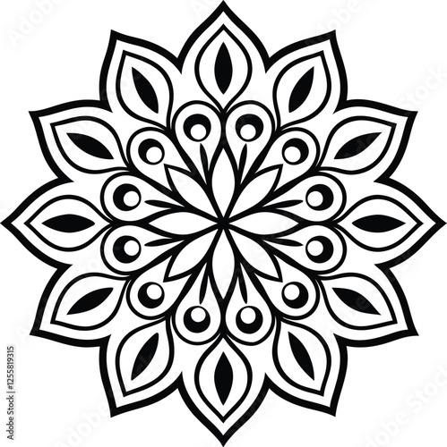 Ornate Black and White Mandala Circular Floral Design Pattern
