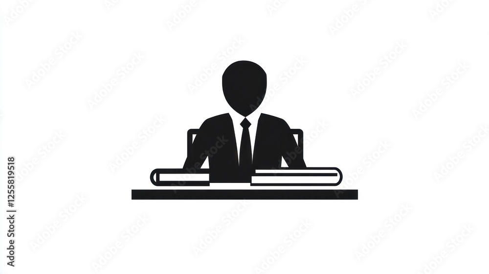 Businessman seated at desk, simple icon Businessman seated at desk, simple icon