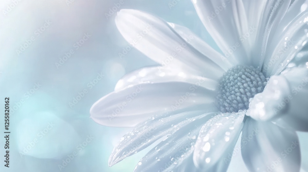 Elegant White Daisy Flower with Water Droplets in Soft Focus Elegant White Daisy Flower with Water Droplets in Soft Focus