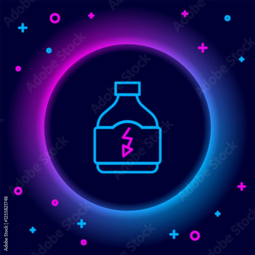 Glowing neon line Sports nutrition bodybuilding proteine power drink and food icon isolated on black background. Colorful outline concept. Vector