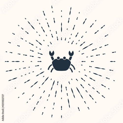 Grey Crab icon isolated on beige background. Abstract circle random dots. Vector.