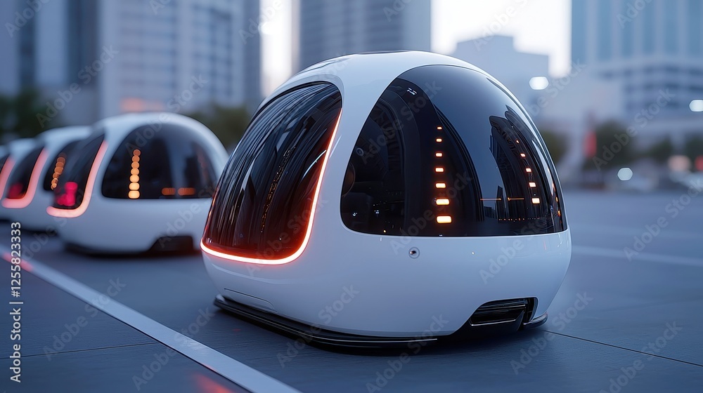 Autonomous Ride-Sharing Pods, eco-friendly design, powered by renewable energy, seamlessly navigating urban landscapes, promoting sustainable transportation solutions. Autonomous Ride-Sharing Pods, eco-friendly design, powered by renewable energy, seamlessly navigating urban landscapes, promoting sustainable transportation solutions.