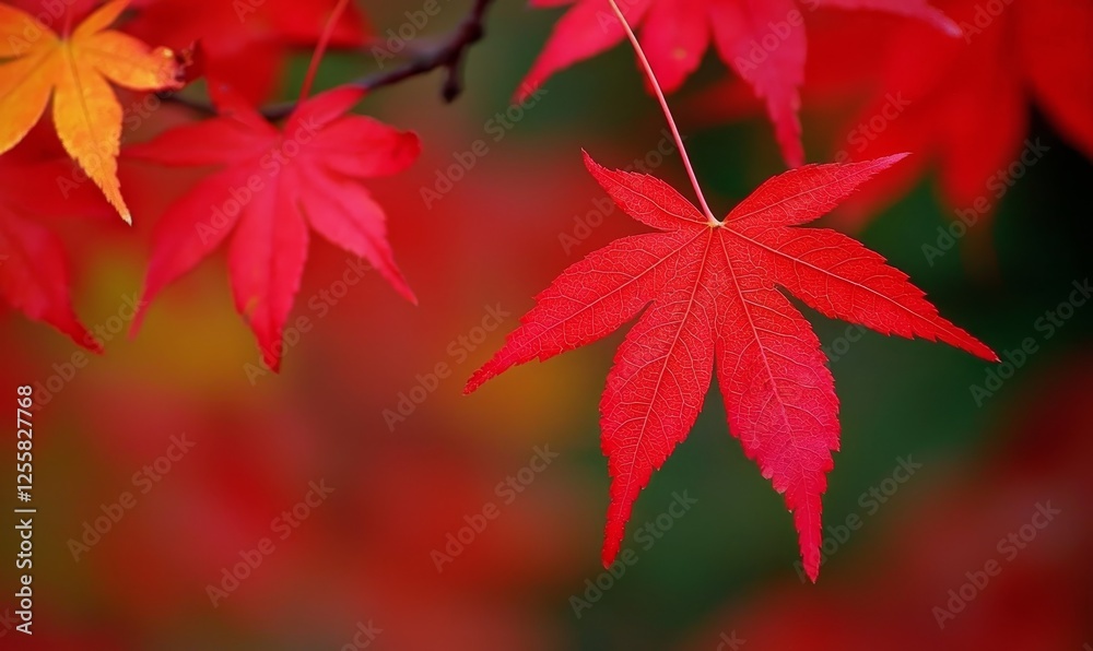 Vibrant red maple leaves in autumn, close-up with blurred background, ideal for nature themes Vibrant red maple leaves in autumn, close-up with blurred background, ideal for nature themes
