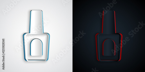 Paper cut Bottle of nail polish icon isolated on grey and black background. Paper art style. Vector