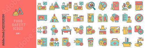 Food safety icons set in colorful outline style