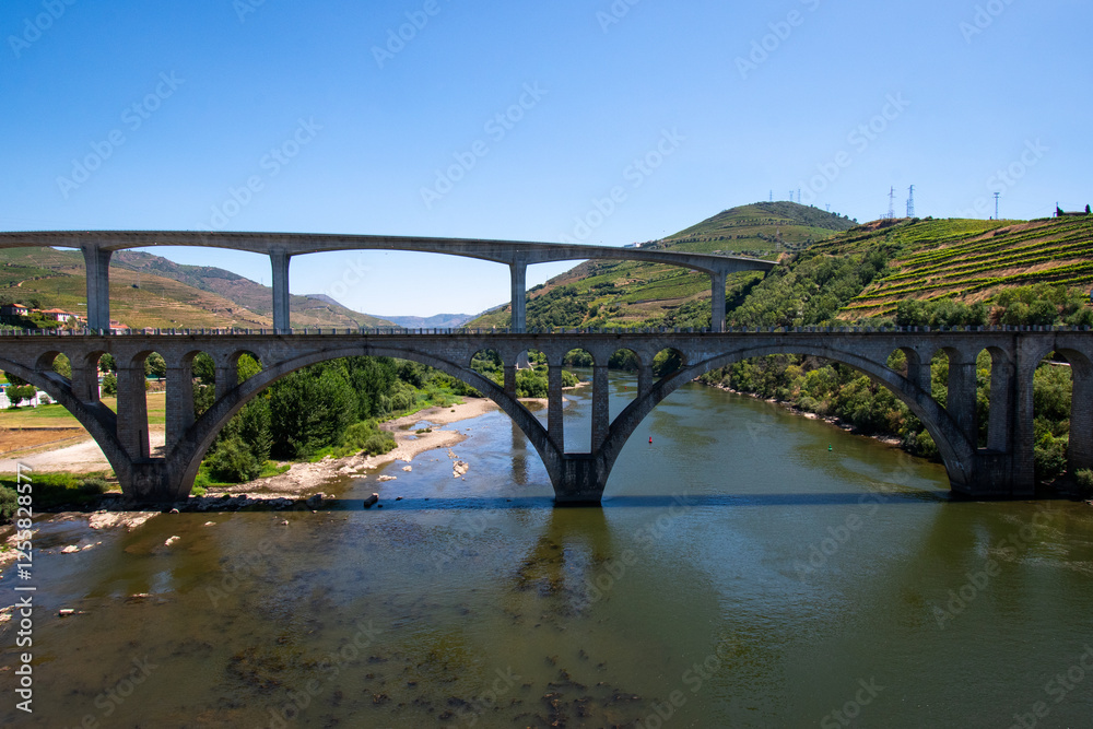 Fototapeta premium The two road bridges of Peso da Regua, Portugal 
