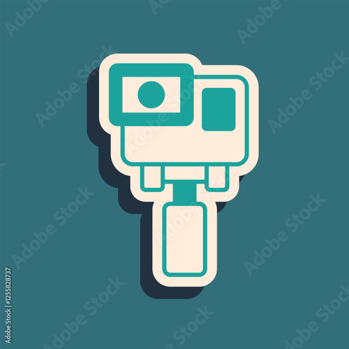 Green Action extreme camera icon isolated on green background. Video camera equipment for filming extreme sports. Long shadow style. Vector