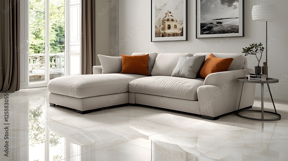 Cozy Modern Living Room with Stylish Sofa and Decorative Touches Cozy Modern Living Room with Stylish Sofa and Decorative Touches
