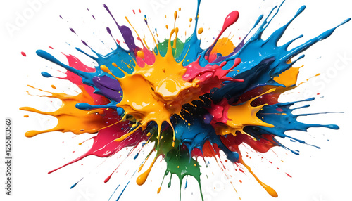 Vibrant abstract paint splatter with bold colors png