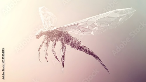 Abstract geometric dragonfly with transparent wings floats in soft light photo