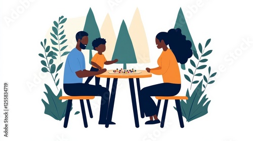 Family Playing Board Game Together at Home Surrounded by Greenery and Nature