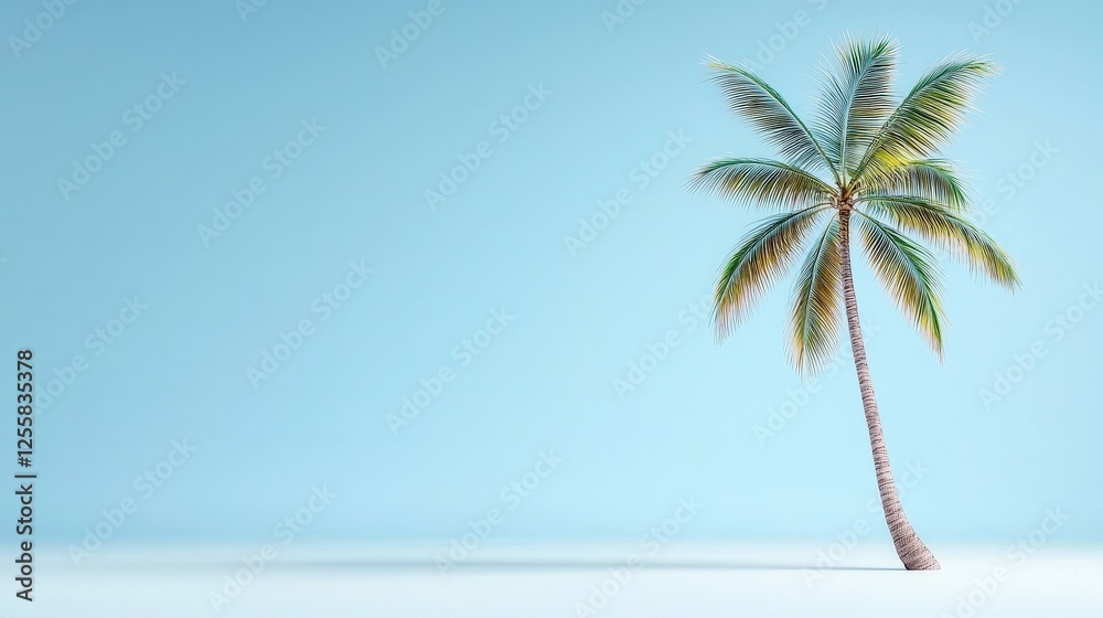 Obraz premium Isolated Palm Tree Against Soft Blue Background for Tropical and Relaxation Concepts
