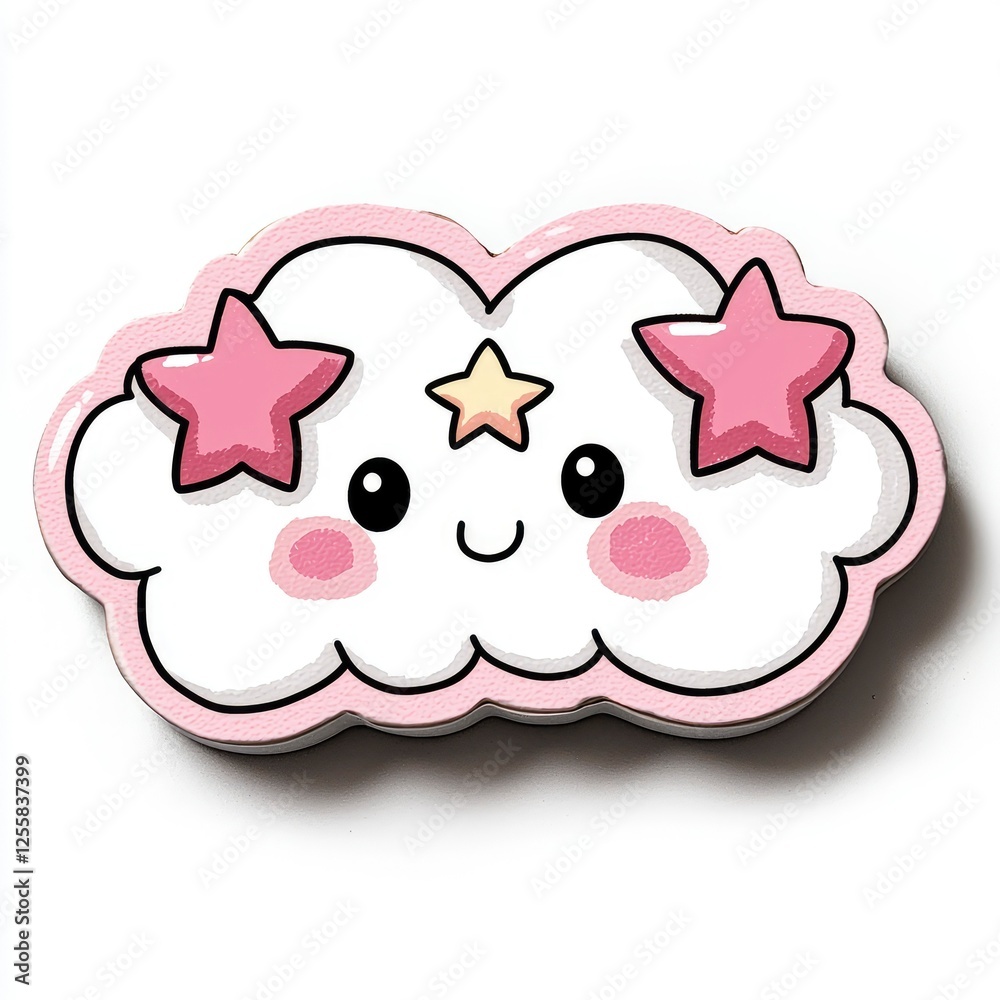 Cute Cartoon Cloud with Pink Stars - Kawaii Style Illustration Cute Cartoon Cloud with Pink Stars - Kawaii Style Illustration