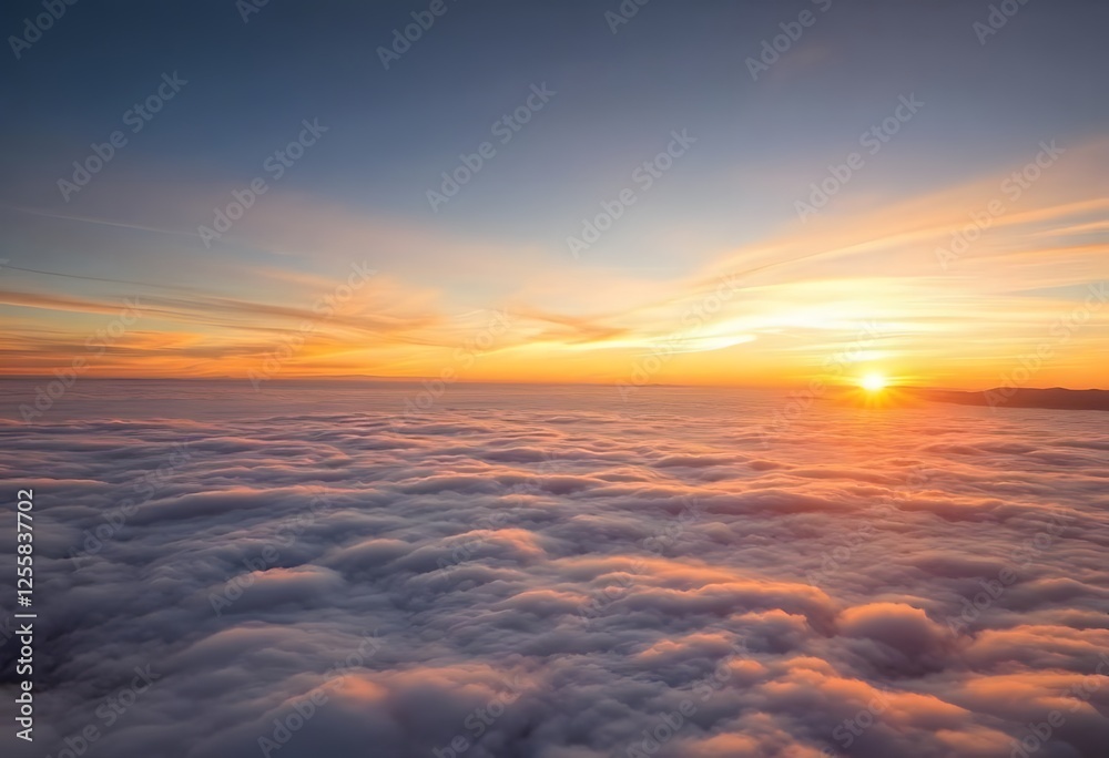 Fototapeta premium Breathtaking view of a sunrise over a sea of clouds with mountains in the distance