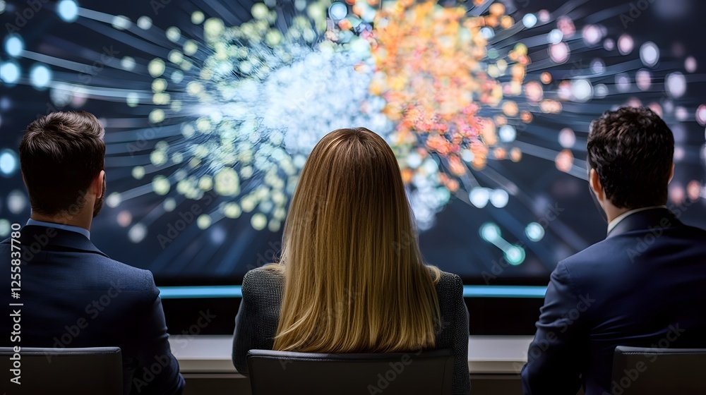 Marketers Brainstorming in a Modern Office with Digital Screens Displaying Consumer Feedback and Marketers Brainstorming in a Modern Office with Digital Screens Displaying Consumer Feedback and