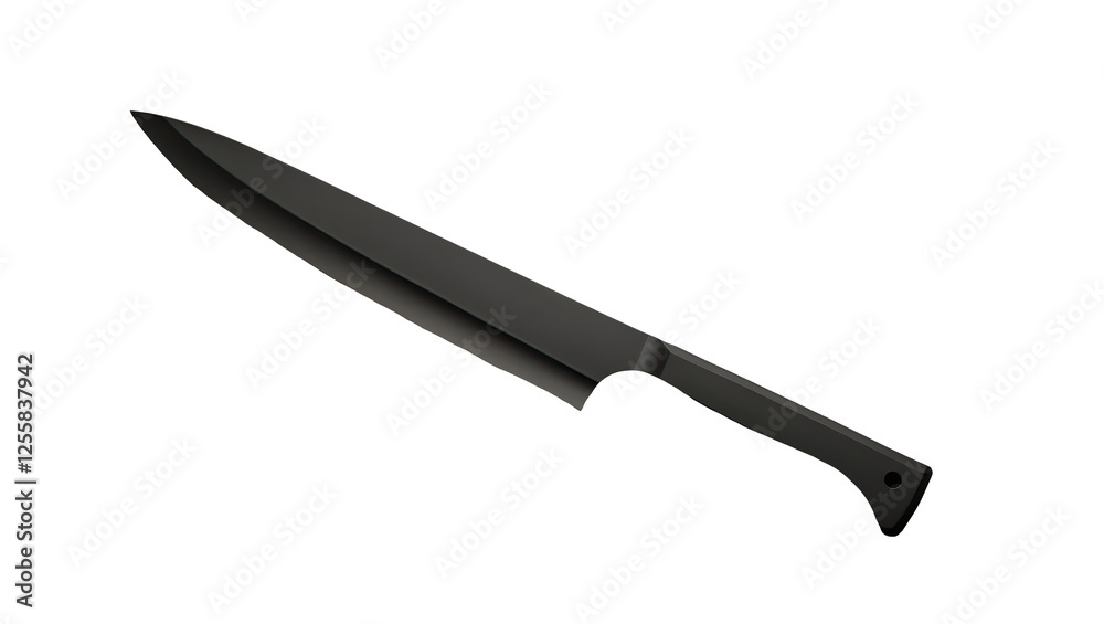 Obraz premium Long Black Carving Knife with Sleek Handle - High-Resolution Photorealistic Kitchen Knife on Transparent Background