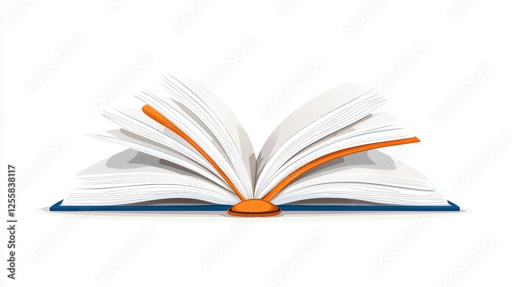 Open Book with Pages Spread and Orange Bookmark on White Background for Educational Concept Open Book with Pages Spread and Orange Bookmark on White Background for Educational Concept