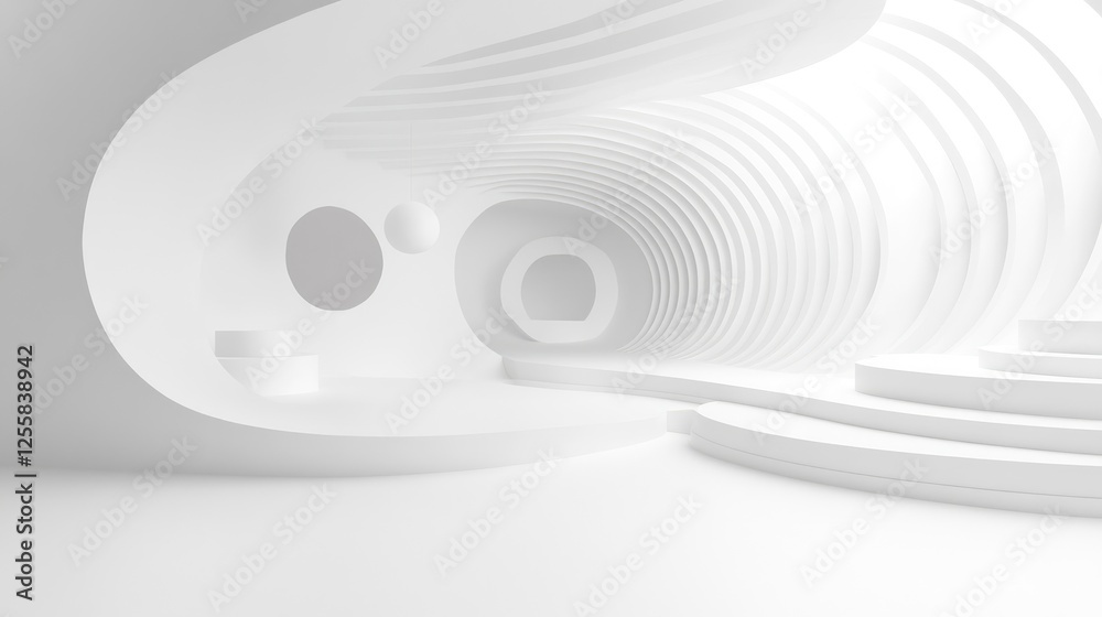 Fototapeta premium Futuristic White Abstract Interior with Curved Organic Patterns and Minimalist Design