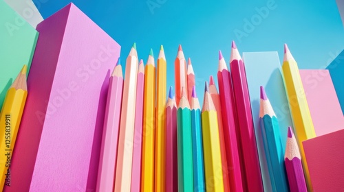 Vibrant back to school background with colorful pencils, books, and stationery arranged in a creative composition, school, education, creativity, stationery