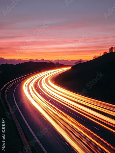 Golden Trails: Capturing the Essence of Night Travel on the Open Road photo